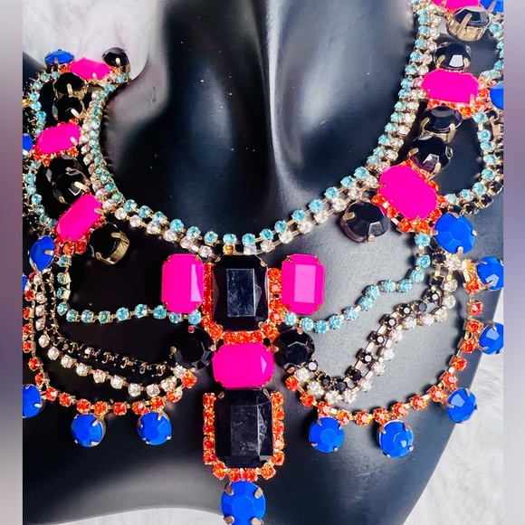ALDO Statement Necklace with Mixed Gemstones and Rhinestones in Gold Base Tone - Picture 5 of 9